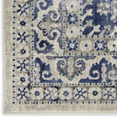 Nourison Cyrus Bohemian Ivory Blue مقاس 2'2 بوصة × 7'6 بوصة - سجادة، سهلة التنظيف، لا تساقط، غرفة النوم، غرفة المعيشة، غرفة الطعام، المطبخ (2x8) in Kuwait