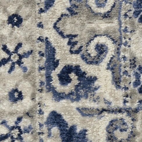 Nourison Cyrus Bohemian Ivory Blue مقاس 2'2 بوصة × 7'6 بوصة - سجادة، سهلة التنظيف، لا تساقط، غرفة النوم، غرفة المعيشة، غرفة الطعام، المطبخ (2x8) in Kuwait