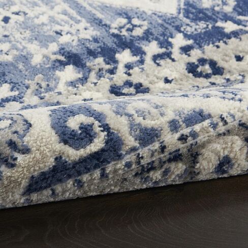 Nourison Cyrus Bohemian Ivory Blue مقاس 2'2 بوصة × 7'6 بوصة - سجادة، سهلة التنظيف، لا تساقط، غرفة النوم، غرفة المعيشة، غرفة الطعام، المطبخ (2x8) in Kuwait