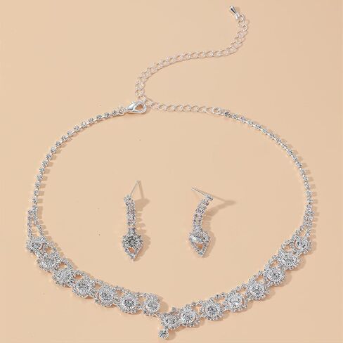 YANCHUN Silver Wedding Jewelry Sets for Brides Bridesmaid Formal Rhinestone Necklace Bracelet Earrings Prom Costume Jewelry for Women Wedding Day Party Accessories in Saudi Arabia