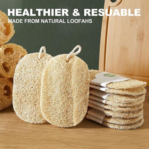 JOYMOOP Loofah Dish Sponges, Natural Dishwashing Sponges for Kitchen, Kitchen Scrubber Loofahs - 12 Pack in Saudi Arabia
