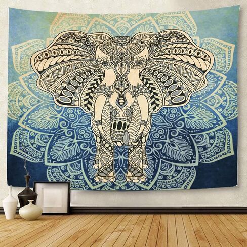 sylbapstry Bohemian Elephant Tapestry Mandala Boho Wall Hanging Vintage Watercolor Indian Art Home Decoration Bedroom Decor Yoga Tapestries Living Room Door Curtain Room Divider 59.1" × 51.2" in Saudi Arabia