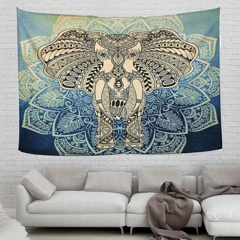 sylbapstry Bohemian Elephant Tapestry Mandala Boho Wall Hanging Vintage Watercolor Indian Art Home Decoration Bedroom Decor Yoga Tapestries Living Room Door Curtain Room Divider 59.1" × 51.2" in Saudi Arabia