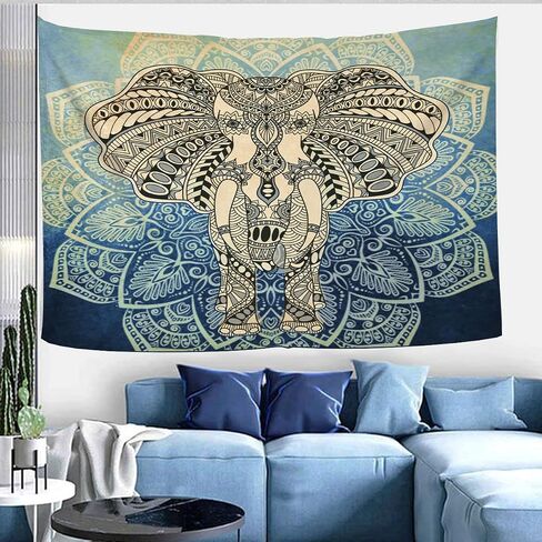 sylbapstry Bohemian Elephant Tapestry Mandala Boho Wall Hanging Vintage Watercolor Indian Art Home Decoration Bedroom Decor Yoga Tapestries Living Room Door Curtain Room Divider 59.1" × 51.2" in Saudi Arabia