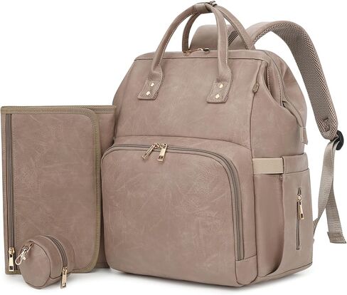 حقيبة ظهر للحفاضات - جلد نباتي، حقيبة سفر مضادة للماء للأطفال مع وسادة تغيير الحفاضات، حقيبة اللهاية، جيب للسرقة، كبيرة 35 لتر، هدايا استحمام الطفل للأم والأب، أسود in Kuwait