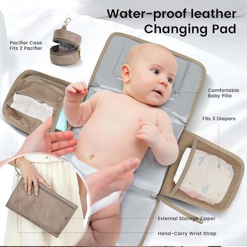حقيبة ظهر للحفاضات - جلد نباتي، حقيبة سفر مضادة للماء للأطفال مع وسادة تغيير الحفاضات، حقيبة اللهاية، جيب للسرقة، كبيرة 35 لتر، هدايا استحمام الطفل للأم والأب، أسود in Kuwait