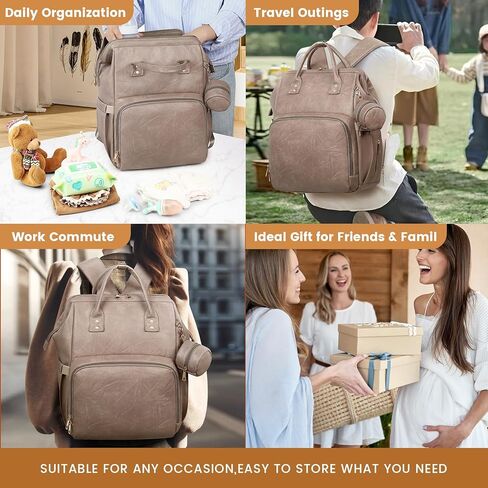 حقيبة ظهر للحفاضات - جلد نباتي، حقيبة سفر مضادة للماء للأطفال مع وسادة تغيير الحفاضات، حقيبة اللهاية، جيب للسرقة، كبيرة 35 لتر، هدايا استحمام الطفل للأم والأب، أسود in Kuwait