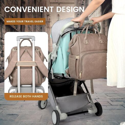 حقيبة ظهر للحفاضات - جلد نباتي، حقيبة سفر مضادة للماء للأطفال مع وسادة تغيير الحفاضات، حقيبة اللهاية، جيب للسرقة، كبيرة 35 لتر، هدايا استحمام الطفل للأم والأب، أسود in Kuwait