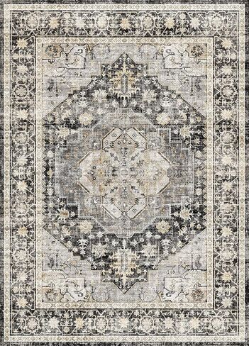 سجادة Art&Tuft مقاس 6x9، سجادة منطقة قابلة للغسل مقاس 6x9 لغرفة المعيشة مع مقاومة للانزلاق، سجادة منطقة عتيقة مقاومة للبقع مقاس 6x9 لغرفة النوم، وغرفة الطعام، والمطبخ، باللون الأسود in Kuwait