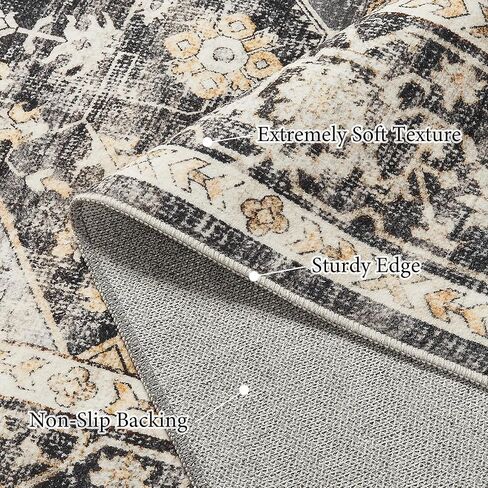 سجادة Art&Tuft مقاس 6x9، سجادة منطقة قابلة للغسل مقاس 6x9 لغرفة المعيشة مع مقاومة للانزلاق، سجادة منطقة عتيقة مقاومة للبقع مقاس 6x9 لغرفة النوم، وغرفة الطعام، والمطبخ، باللون الأسود in Kuwait