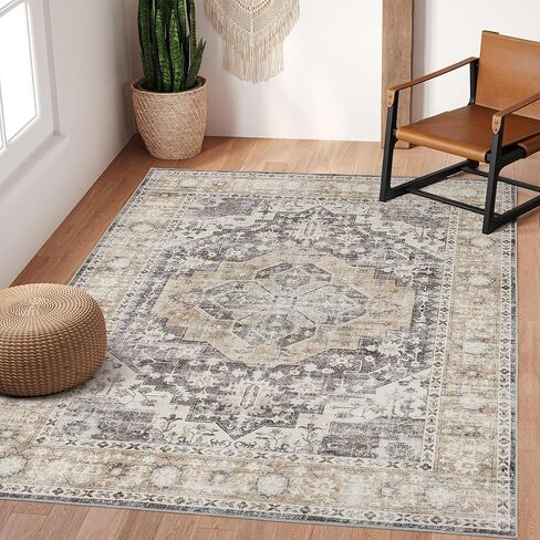 Art&Tuft 6x9 Rug, Washable Area Rug 6x9 for Living Room with Anti Slip, Vintage Stain Resistant 6x9 Area Rug for Bedroom, Dining Room, Kitchen, Black in Saudi Arabia