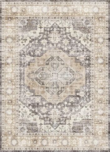 Art&Tuft 6x9 Rug, Washable Area Rug 6x9 for Living Room with Anti Slip, Vintage Stain Resistant 6x9 Area Rug for Bedroom, Dining Room, Kitchen, Black in Saudi Arabia