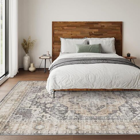 Art&Tuft 6x9 Rug, Washable Area Rug 6x9 for Living Room with Anti Slip, Vintage Stain Resistant 6x9 Area Rug for Bedroom, Dining Room, Kitchen, Black in Saudi Arabia