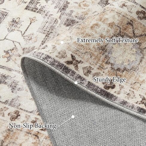 Art&Tuft 6x9 Rug, Washable Area Rug 6x9 for Living Room with Anti Slip, Vintage Stain Resistant 6x9 Area Rug for Bedroom, Dining Room, Kitchen, Black in Saudi Arabia