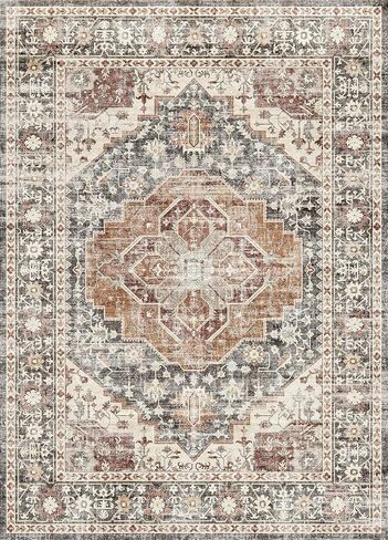 Art&Tuft 6x9 Rug, Washable Area Rug 6x9 for Living Room with Anti Slip, Vintage Stain Resistant 6x9 Area Rug for Bedroom, Dining Room, Kitchen, Black in Saudi Arabia