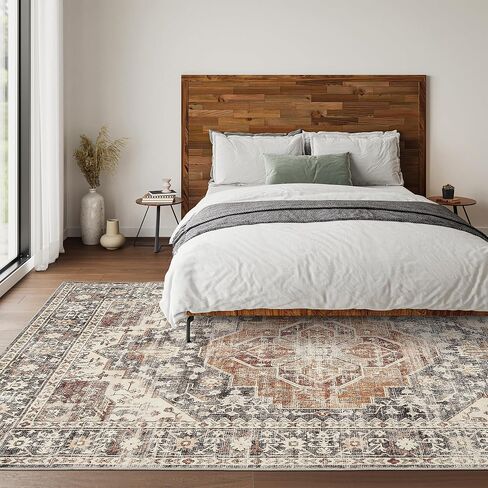 Art&Tuft 6x9 Rug, Washable Area Rug 6x9 for Living Room with Anti Slip, Vintage Stain Resistant 6x9 Area Rug for Bedroom, Dining Room, Kitchen, Black in Saudi Arabia