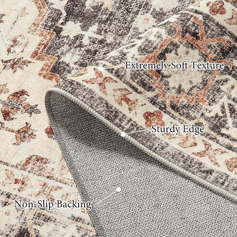 Art&Tuft 6x9 Rug, Washable Area Rug 6x9 for Living Room with Anti Slip, Vintage Stain Resistant 6x9 Area Rug for Bedroom, Dining Room, Kitchen, Black in Saudi Arabia
