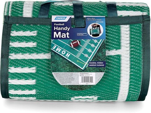 سجادة يدوية من Camco مقاس 5x6-1/2 بوصة مع حزام | مثالية للنزهات والشواطئ والرحلات والنزهات | مقاوم للطقس | طباعة ملعب كرة القدم (42819) in Kuwait