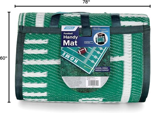 سجادة يدوية من Camco مقاس 5x6-1/2 بوصة مع حزام | مثالية للنزهات والشواطئ والرحلات والنزهات | مقاوم للطقس | طباعة ملعب كرة القدم (42819) in Kuwait