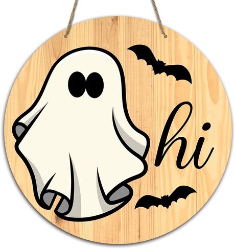 Happy Halloween Boo Spooky Rustic Wood Sign Welcome Wood Hanging Plaque Signs for Home Farmhouse Front Door Wall Decor Fall Indoor Outdoor Halloween Party Supplies 10 x 10 Inches in Saudi Arabia