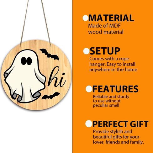 Happy Halloween Boo Spooky Rustic Wood Sign Welcome Wood Hanging Plaque Signs for Home Farmhouse Front Door Wall Decor Fall Indoor Outdoor Halloween Party Supplies 10 x 10 Inches in Saudi Arabia