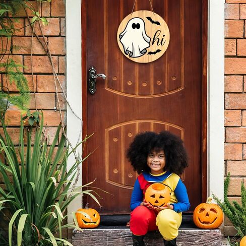 Happy Halloween Boo Spooky Rustic Wood Sign Welcome Wood Hanging Plaque Signs for Home Farmhouse Front Door Wall Decor Fall Indoor Outdoor Halloween Party Supplies 10 x 10 Inches in Saudi Arabia