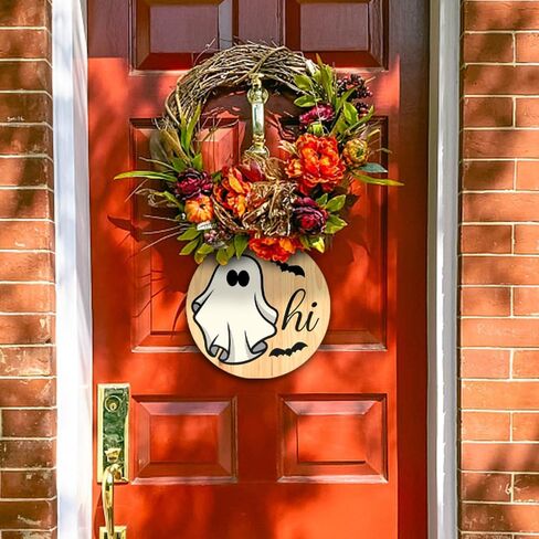 Happy Halloween Boo Spooky Rustic Wood Sign Welcome Wood Hanging Plaque Signs for Home Farmhouse Front Door Wall Decor Fall Indoor Outdoor Halloween Party Supplies 10 x 10 Inches in Saudi Arabia