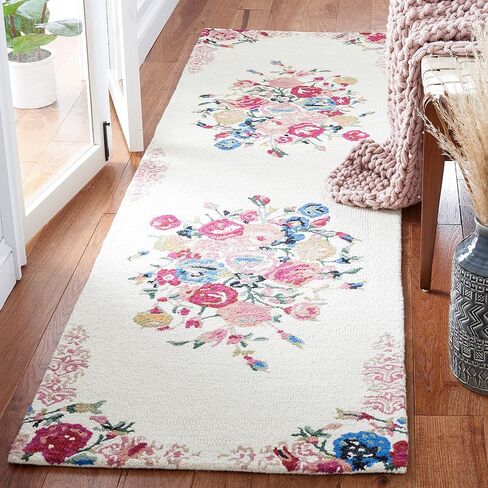 SAFAVIEH Blossom Collection Runner Rug - 2'3" x 8', Pink & Ivory, Handmade Wool, Ideal for High Traffic Areas in Living Room, Bedroom (BLM575U) in Saudi Arabia