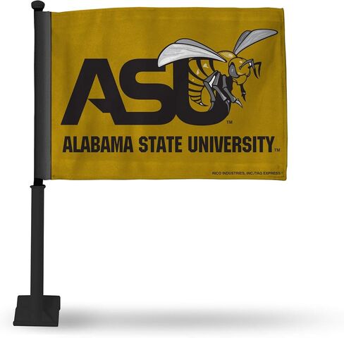 Rico Industries NCAA Alabama State Hornets Black Pole Double Sided Car Flag W' Black Pole in Saudi Arabia