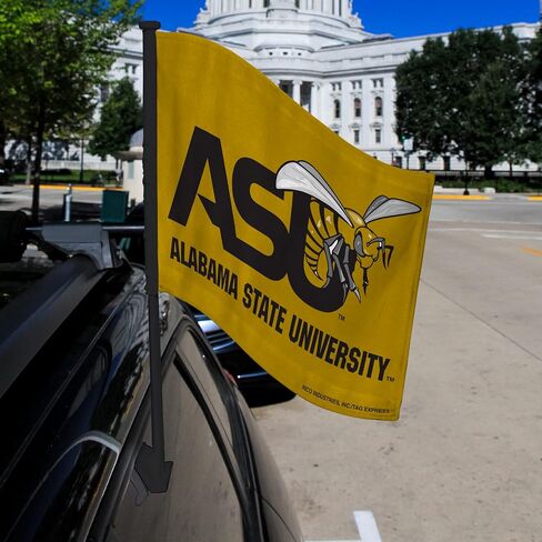 Rico Industries NCAA Alabama State Hornets Black Pole Double Sided Car Flag W' Black Pole in Saudi Arabia