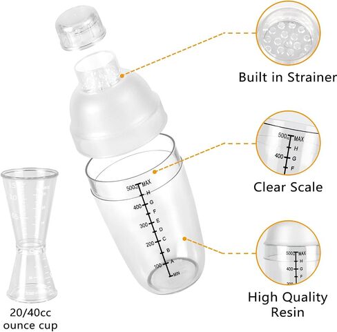 Plastic Cocktail Shaker 4 Pack 17oz Drink Mixer Gift Boxed With 4 Pack Ounce Cup Clear Bar Set in Saudi Arabia