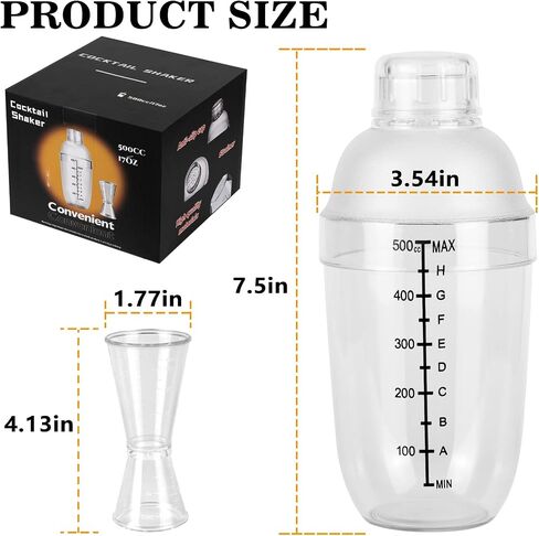 Plastic Cocktail Shaker 4 Pack 17oz Drink Mixer Gift Boxed With 4 Pack Ounce Cup Clear Bar Set in Saudi Arabia