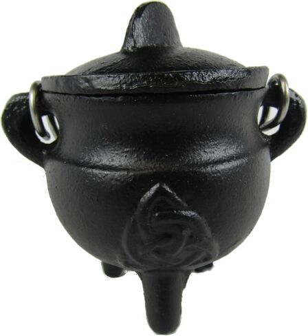 مرجل من الحديد الزهر من CircuitOffice، للتلطخ، البخور المخروطي، البخور الحبيبي، بخور الفحم، الطقوس، المذابح، الويكا، الوثنية، الزينة أو الهدايا (قطر 2.75 بوصة، 3 بوصات طويل القامة مع غطاء) in Kuwait