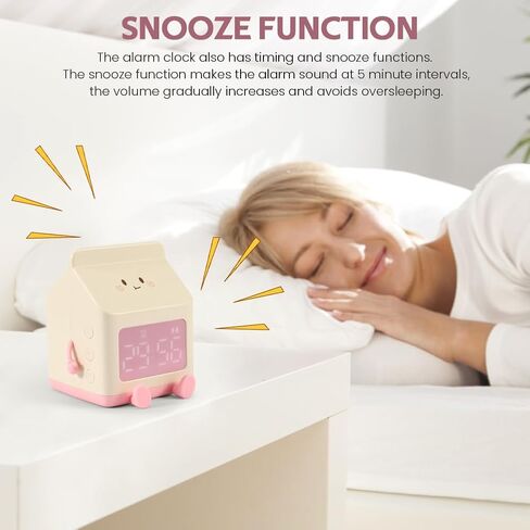 ساعة منبه من كرتونة الحليب من KASCLINO، ساعة منبه بشاشة LED، ساعة رقمية مزخرفة لسطح المكتب، ساعة العد التنازلي للاستيقاظ مع كابل بيانات (وردي) in Kuwait