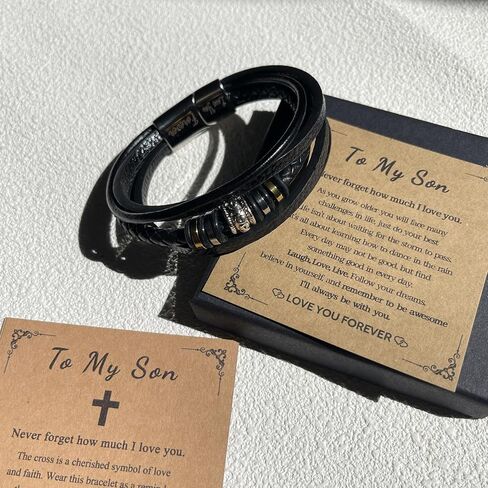 To My Son Bracelet From Mom Mother and Son Forever Linked Together Braided Leather Bracelet Handmade Mens Bracelet Leather Birthday Gift For Son From Mom (B) in Saudi Arabia