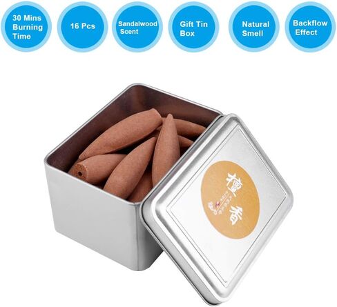 30 Mins Backflow Incense Cones, 16 Pcs Gift Box Package 30 Minutes Long Burning Time Extra Large Natural Sandalwood Smoke Waterfall Effect (30 Mins 16 Pcs Sandalwood Scent) in Saudi Arabia