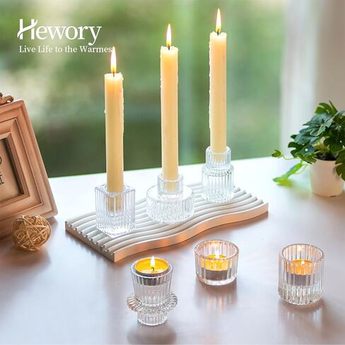 مجموعة حامل شموع مستدقة من Hewory مكونة من 12 قطعة، حاملات شموع زجاجية، حاملات شموع Tealight لقطعة الطاولة المركزية، حامل شموع عصا شموع زجاجية شفافة لحفلات الزفاف وحفلات العشاء in Kuwait
