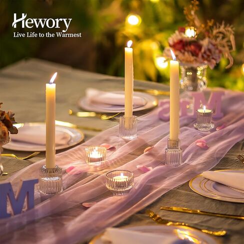 مجموعة حامل شموع مستدقة من Hewory مكونة من 12 قطعة، حاملات شموع زجاجية، حاملات شموع Tealight لقطعة الطاولة المركزية، حامل شموع عصا شموع زجاجية شفافة لحفلات الزفاف وحفلات العشاء in Kuwait