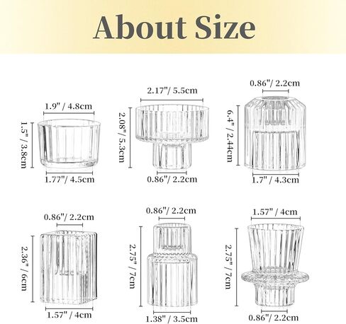 مجموعة حامل شموع مستدقة من Hewory مكونة من 12 قطعة، حاملات شموع زجاجية، حاملات شموع Tealight لقطعة الطاولة المركزية، حامل شموع عصا شموع زجاجية شفافة لحفلات الزفاف وحفلات العشاء in Kuwait