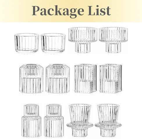 مجموعة حامل شموع مستدقة من Hewory مكونة من 12 قطعة، حاملات شموع زجاجية، حاملات شموع Tealight لقطعة الطاولة المركزية، حامل شموع عصا شموع زجاجية شفافة لحفلات الزفاف وحفلات العشاء in Kuwait