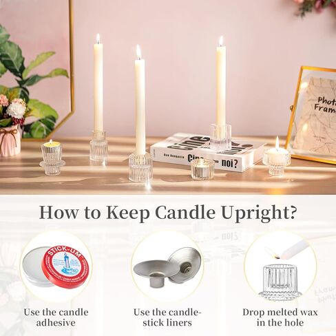 مجموعة حامل شموع مستدقة من Hewory مكونة من 12 قطعة، حاملات شموع زجاجية، حاملات شموع Tealight لقطعة الطاولة المركزية، حامل شموع عصا شموع زجاجية شفافة لحفلات الزفاف وحفلات العشاء in Kuwait