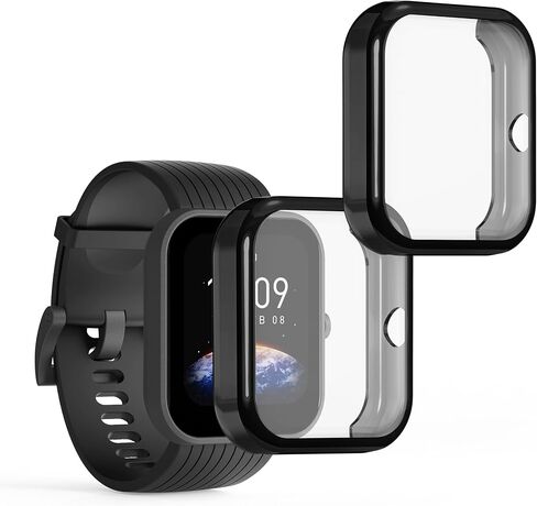 kwmobile Case Compatible with Huami Amazfit Bip 3 / Bip 3 Pro Case - 2X TPU Silicone Fitness Tracker Cover - Black/Transparent in Saudi Arabia