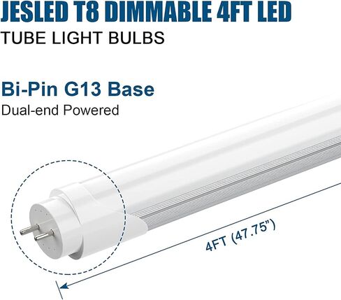 JESLED Dimmable T8 LED Type B Light Bulbs 4 Foot, 3120+Lumens, 5000K Daylight White, 24W (65W Equivalent), 4FT Fluorescent Tube Replacement, Ballast Bypass, Dual Ended Power, Frosted, 4-Pack in Saudi Arabia