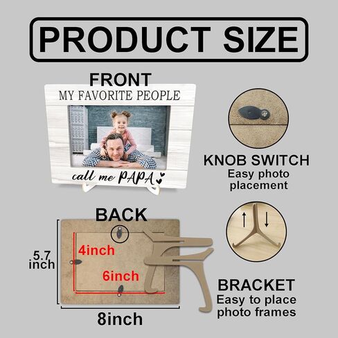 Papa Gifts 4x6 Picture Frames, Gifts for Grandpa Pop Pop Grandfather Wood Photo Frame, Father’s Day Grandparent's Day Daddy Gifts from Son Daughter Picture Frame for Wall Tabletop Display in Kuwait