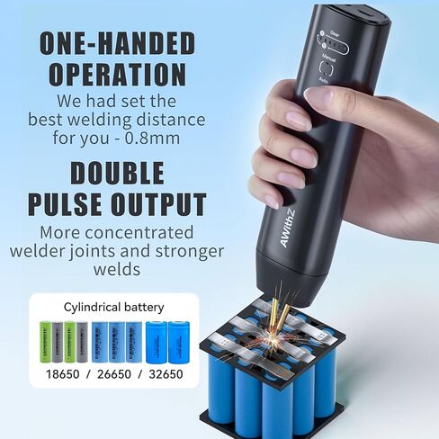 Battery Spot Welder, Mini Portable Handheld Spot Welder, 11 Gear Adjustable, Automatic and Manual Modes, for DIY 18650 Battery, Welding Nickel Sheets, Iron, Stainless Steel (2M Nickel） in Kuwait