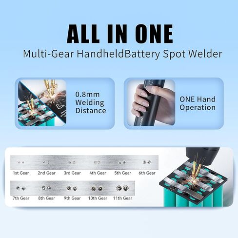 Battery Spot Welder, Mini Portable Handheld Spot Welder, 11 Gear Adjustable, Automatic and Manual Modes, for DIY 18650 Battery, Welding Nickel Sheets, Iron, Stainless Steel (2M Nickel） in Kuwait