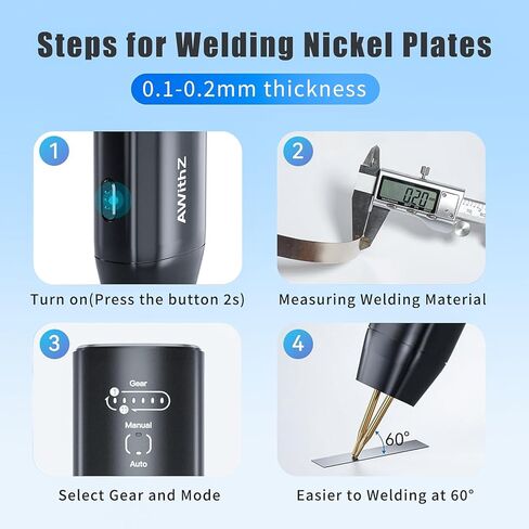 Battery Spot Welder, Mini Portable Handheld Spot Welder, 11 Gear Adjustable, Automatic and Manual Modes, for DIY 18650 Battery, Welding Nickel Sheets, Iron, Stainless Steel (2M Nickel） in Kuwait