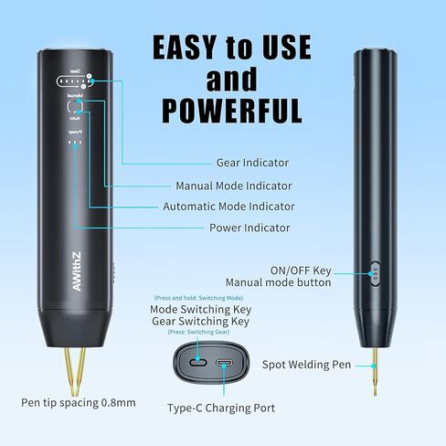 Battery Spot Welder, Mini Portable Handheld Spot Welder, 11 Gear Adjustable, Automatic and Manual Modes, for DIY 18650 Battery, Welding Nickel Sheets, Iron, Stainless Steel (2M Nickel） in Kuwait