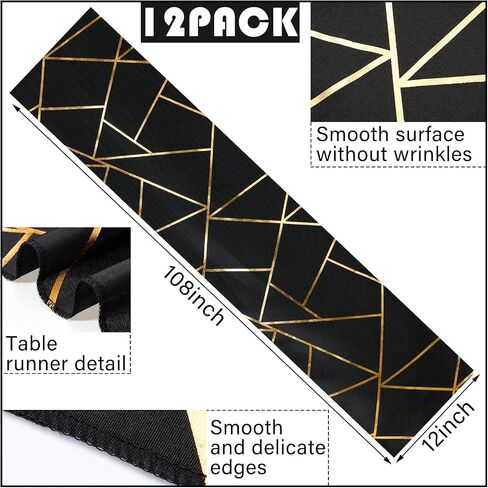 12 Pack Gold Foil Geometric Pattern Outdoor Table Runner 12 x 108 Inch Blush Polyester Dinner Napkins for Home Nightstand Dinner Parties Bridal Wedding Engagement Supplies (Black) in Saudi Arabia