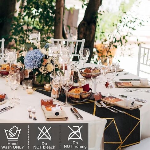 12 Pack Gold Foil Geometric Pattern Outdoor Table Runner 12 x 108 Inch Blush Polyester Dinner Napkins for Home Nightstand Dinner Parties Bridal Wedding Engagement Supplies (Black) in Saudi Arabia